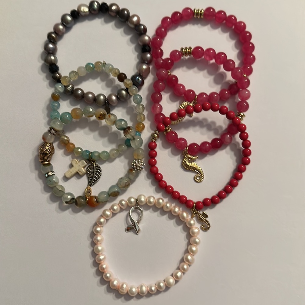 7 stretch bracelets and 1 necklace